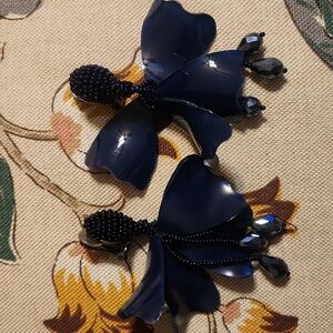 Blue Floral Drop Earrings - Clip-On Women Accessories